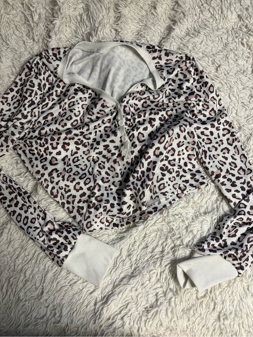 Leopard Print Cropped Top in White and Brown - Women's